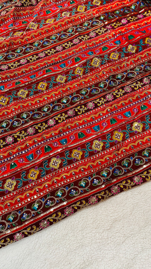 Red Embroidered Crepe Blouse